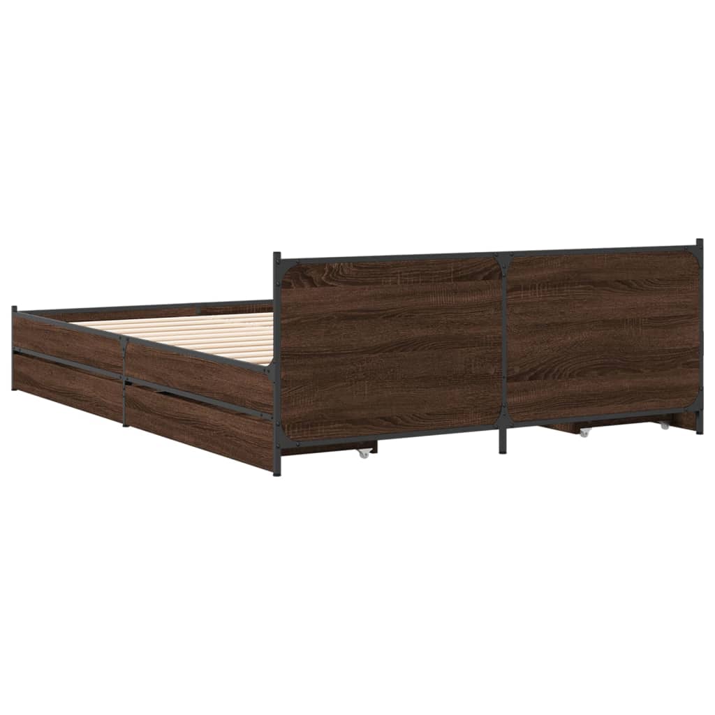 Bed Frame with Drawers without Mattress Brown Oak 135x190 cm Double