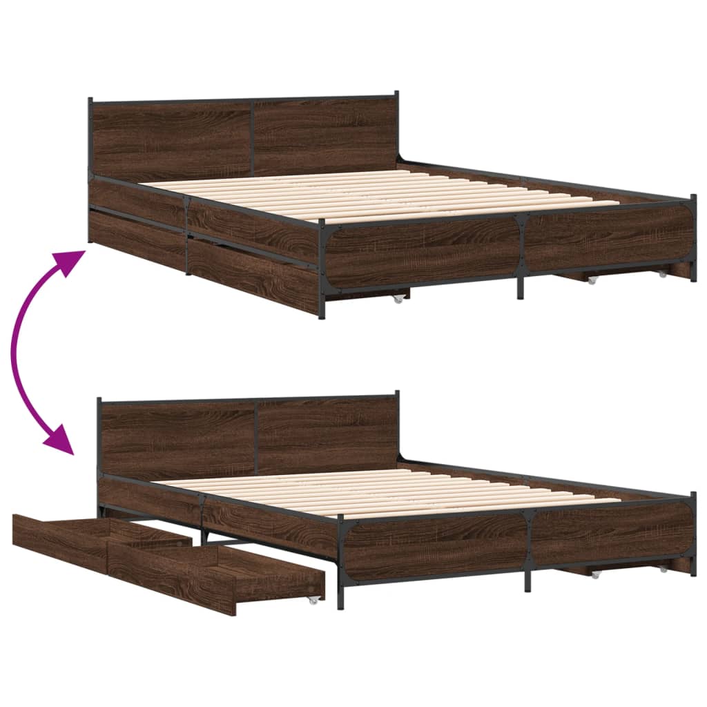 Bed Frame with Drawers without Mattress Brown Oak 135x190 cm Double