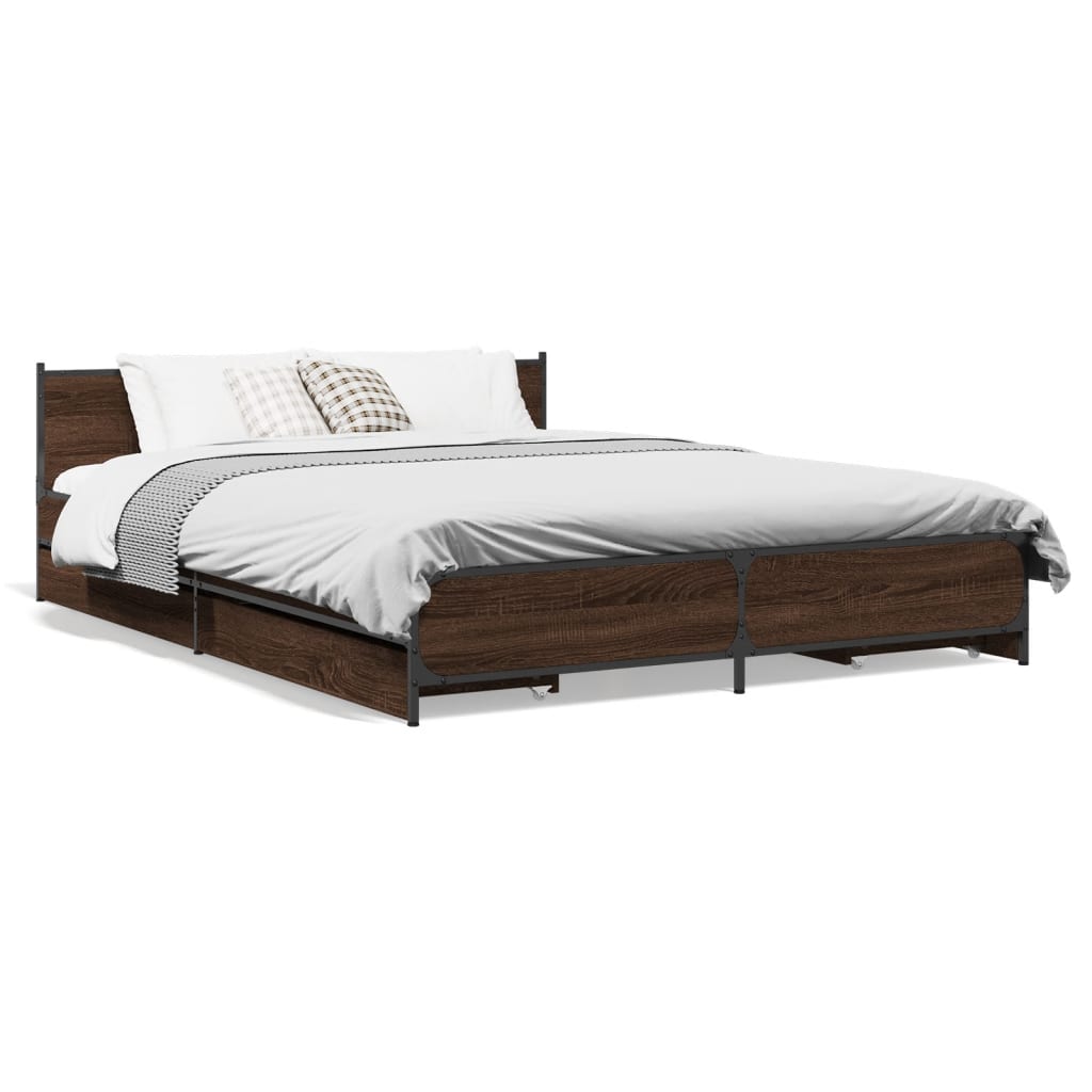 Bed Frame with Drawers without Mattress Brown Oak 135x190 cm Double