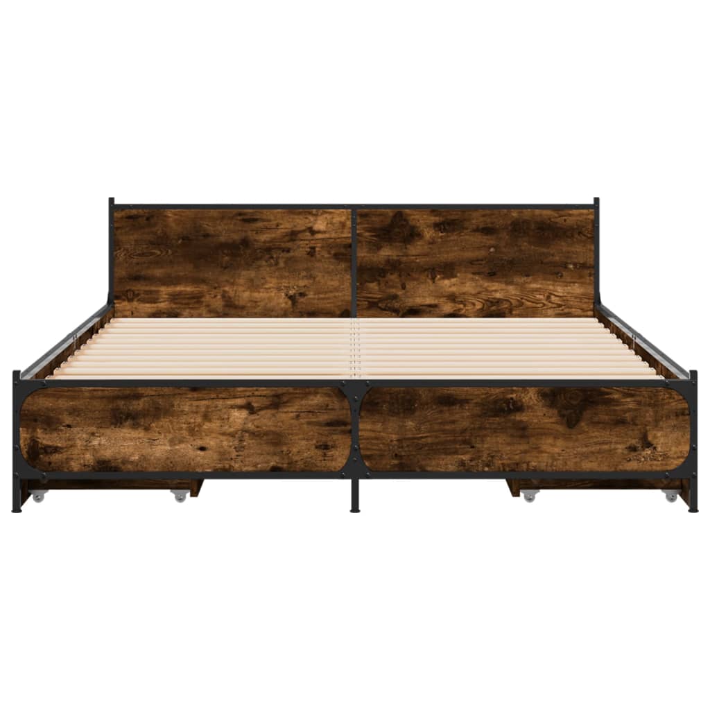 Bed Frame with Drawers without Mattress Smoked Oak 120x190 cm Small Double