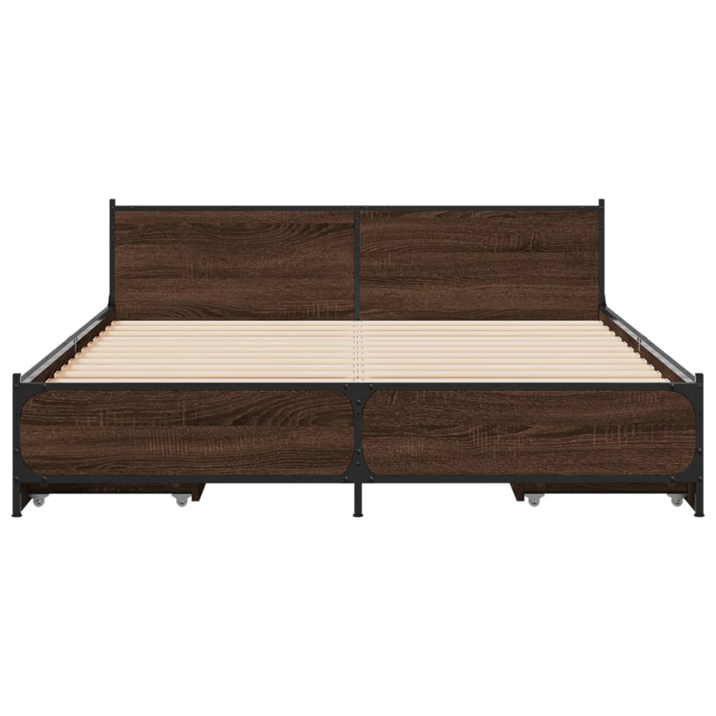 Bed Frame with Drawers Brown Oak 120x190 cm Small Double Engineered Wood