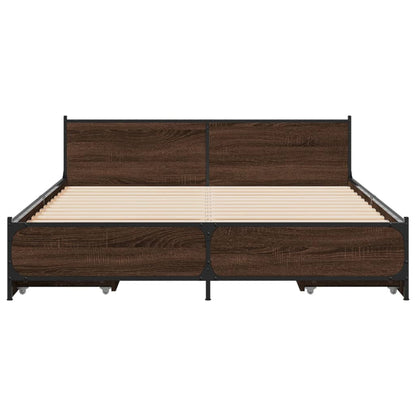 Bed Frame with Drawers Brown Oak 120x190 cm Small Double Engineered Wood