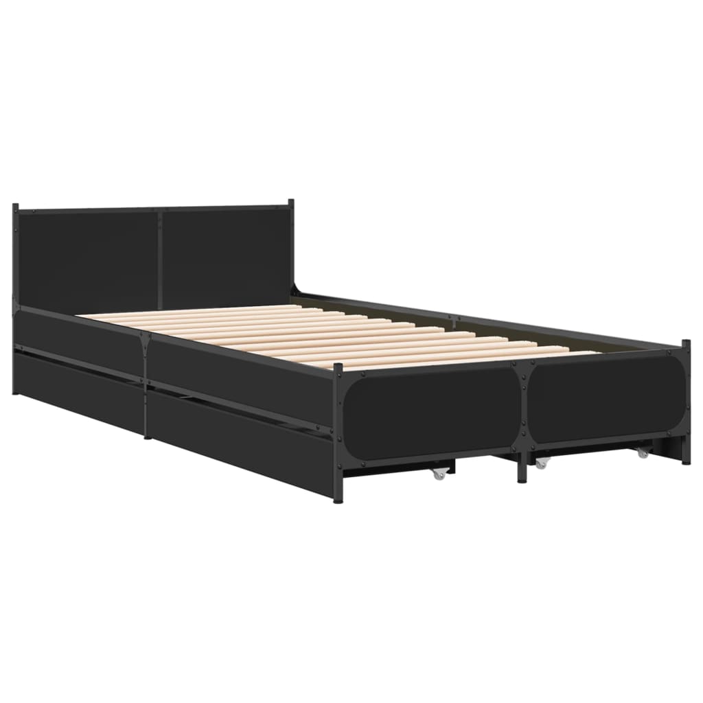 Bed Frame with Drawers without Mattress Black 90x190 cm Single