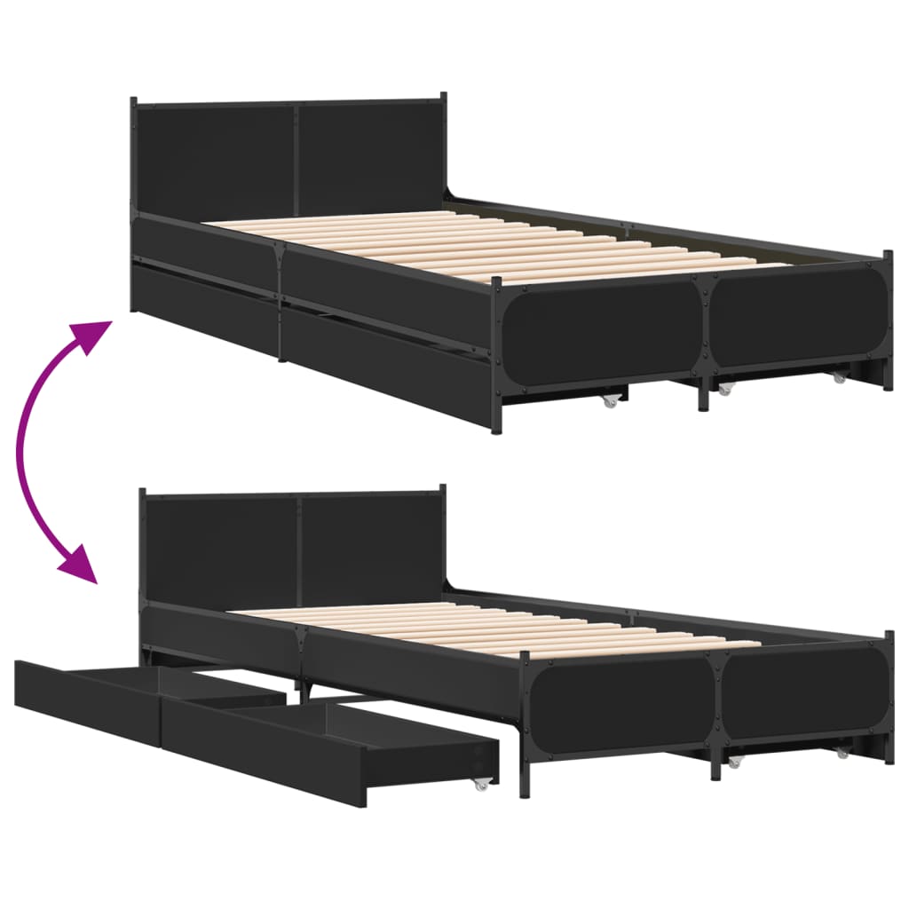 Bed Frame with Drawers without Mattress Black 90x190 cm Single