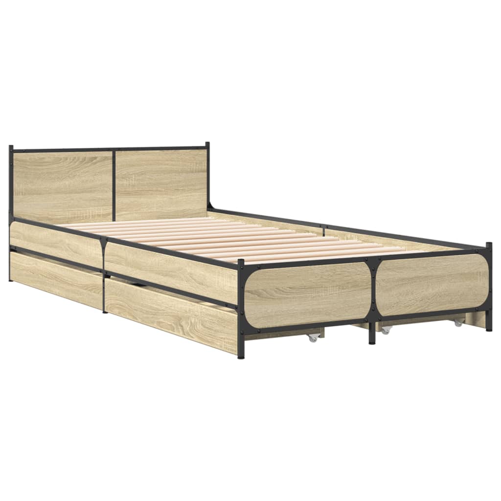 Bed Frame with Drawers without Mattress Sonoma Oak 90x190 cm Single