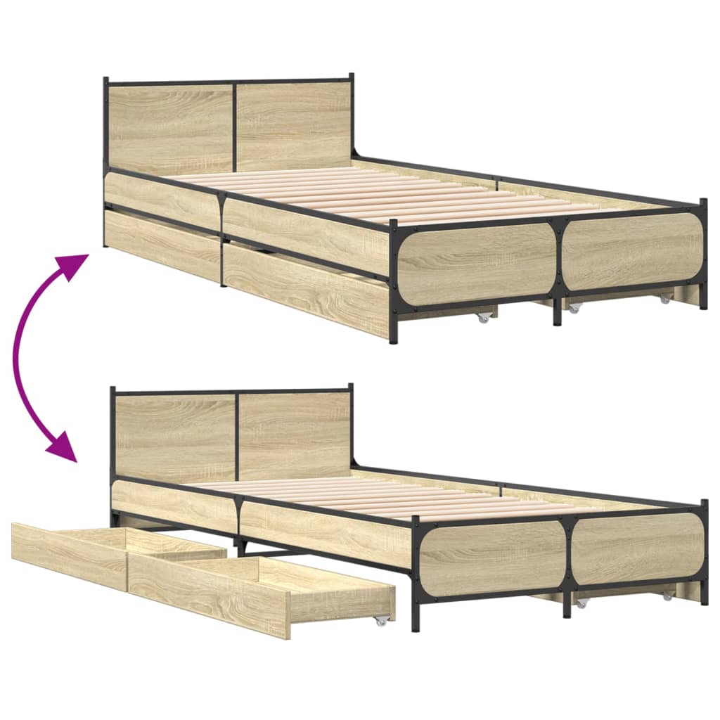 Bed Frame with Drawers without Mattress Sonoma Oak 90x190 cm Single