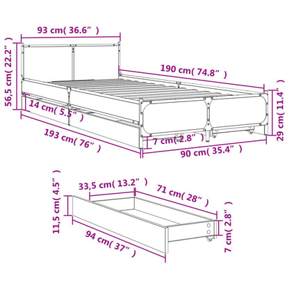 Bed Frame with Drawers without Mattress Sonoma Oak 90x190 cm Single