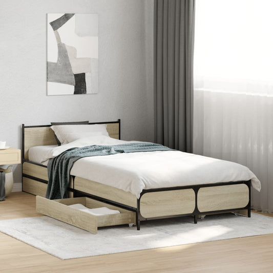 Bed Frame with Drawers without Mattress Sonoma Oak 90x190 cm Single