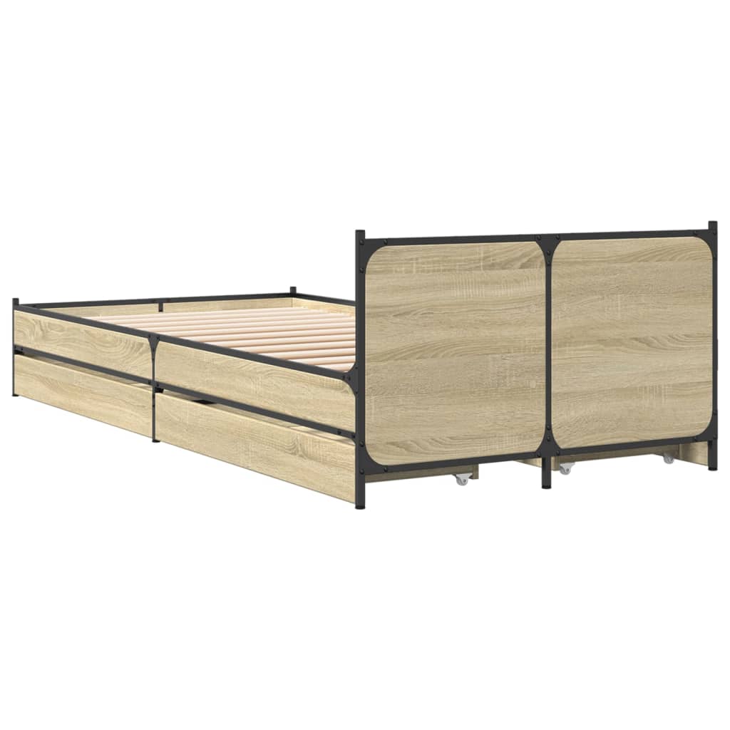 Bed Frame with Drawers Sonoma Oak 100x200 cm Engineered Wood