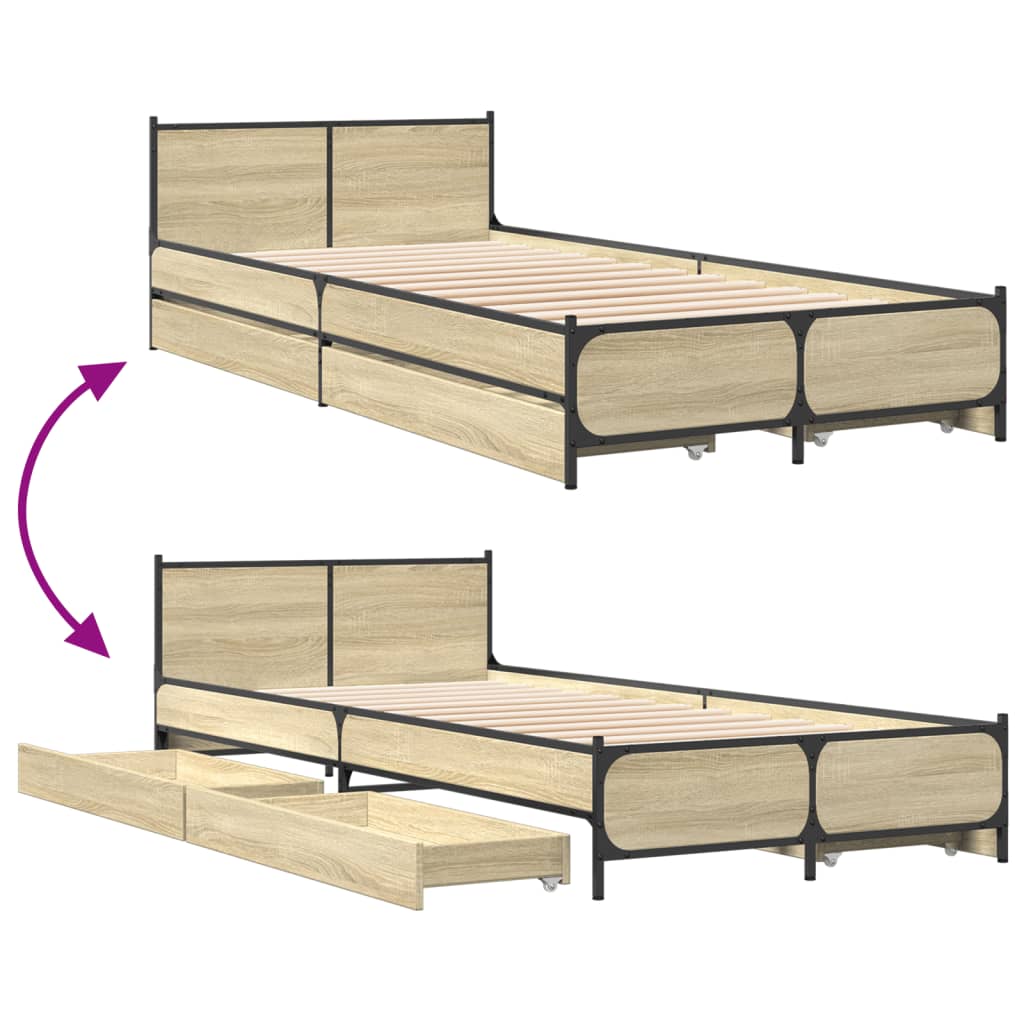 Bed Frame with Drawers Sonoma Oak 100x200 cm Engineered Wood