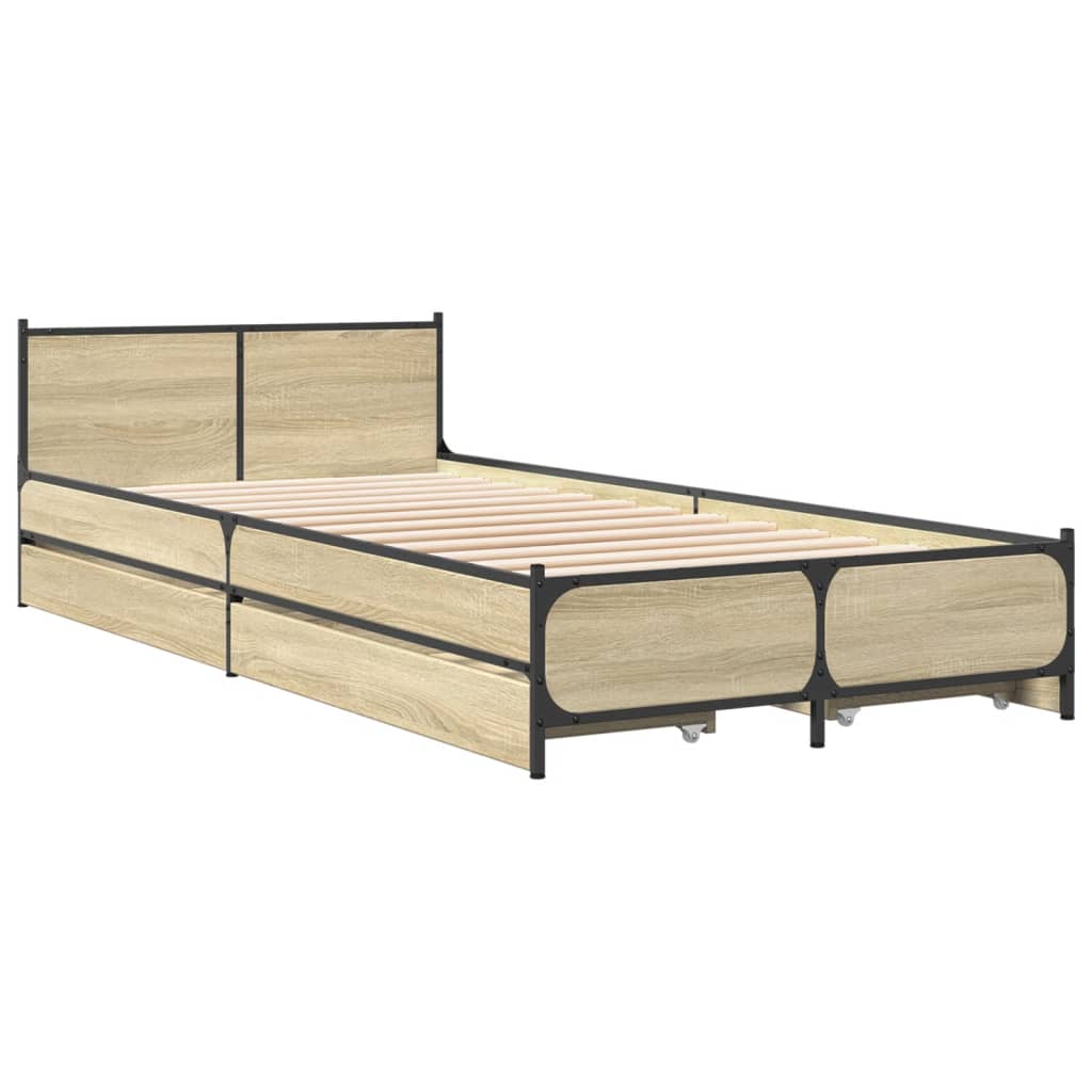 Bed Frame with Drawers without Mattress Sonoma Oak 90x200 cm