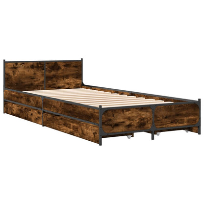 Bed Frame with Drawers Smoked Oak 90x200 cm Engineered Wood