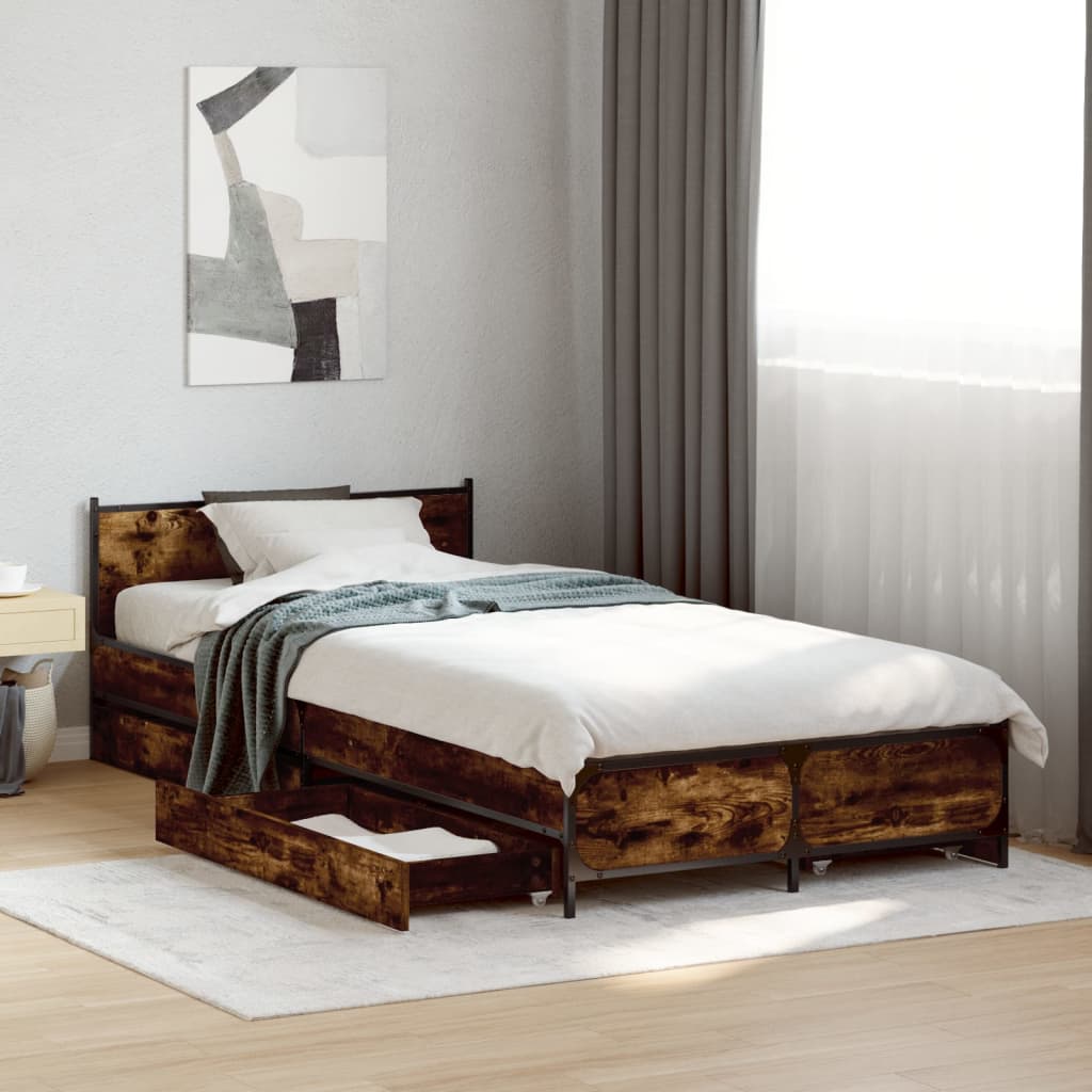 Bed Frame with Drawers Smoked Oak 90x200 cm Engineered Wood