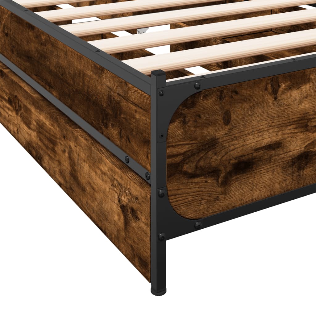 Bed Frame with Drawers Smoked Oak 90x200 cm Engineered Wood