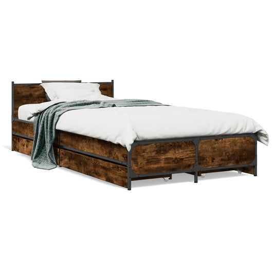 Bed Frame with Drawers without Mattress Smoked Oak 75x190 cm Small Single