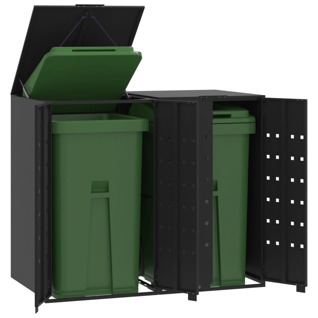 Wheelie Bin Storage for 2 Bins Black 138x79x117 cm Steel