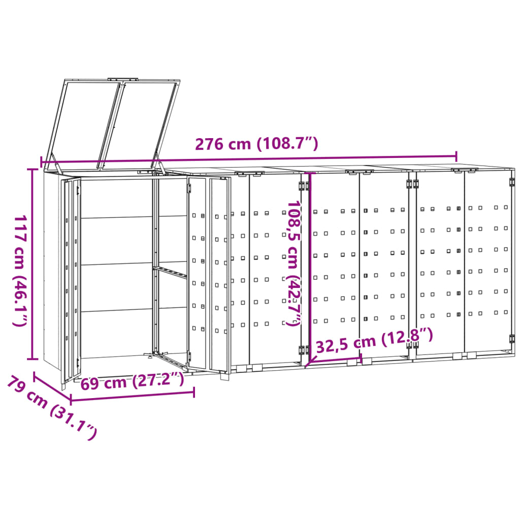 Wheelie Bin Storage for 4 Bins Black 276x79x117 cm Steel