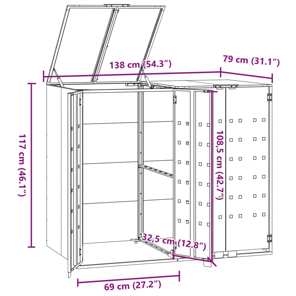 Wheelie Bin Storage for 2 Bins Anthracite 138x79x117 cm Steel