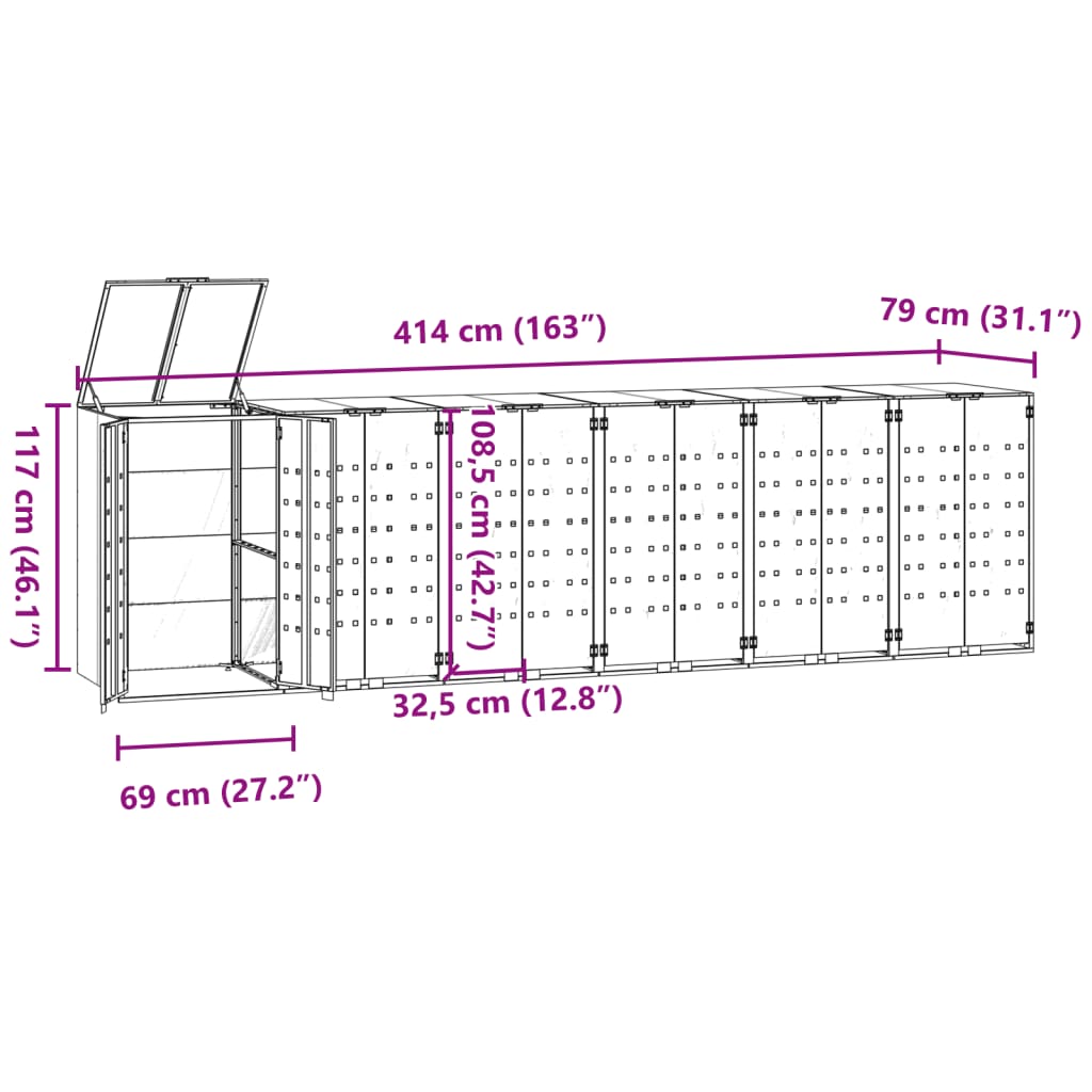 Wheelie Bin Storage for 6 Bins Anthracite 414x79x117 cm Steel