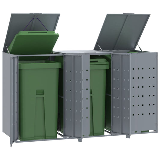 Wheelie Bin Storage for 3 Bins Grey 207x79x117 cm Steel