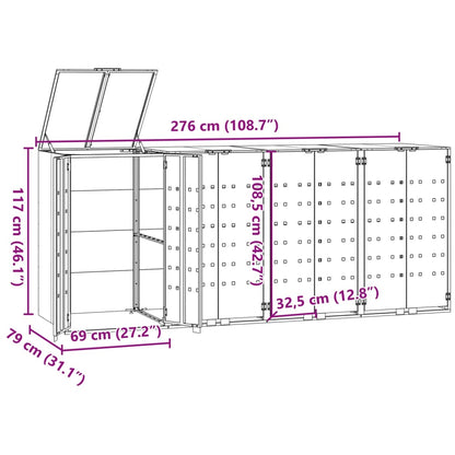 Wheelie Bin Storage for 4 Bins Grey 276x79x117 cm Steel