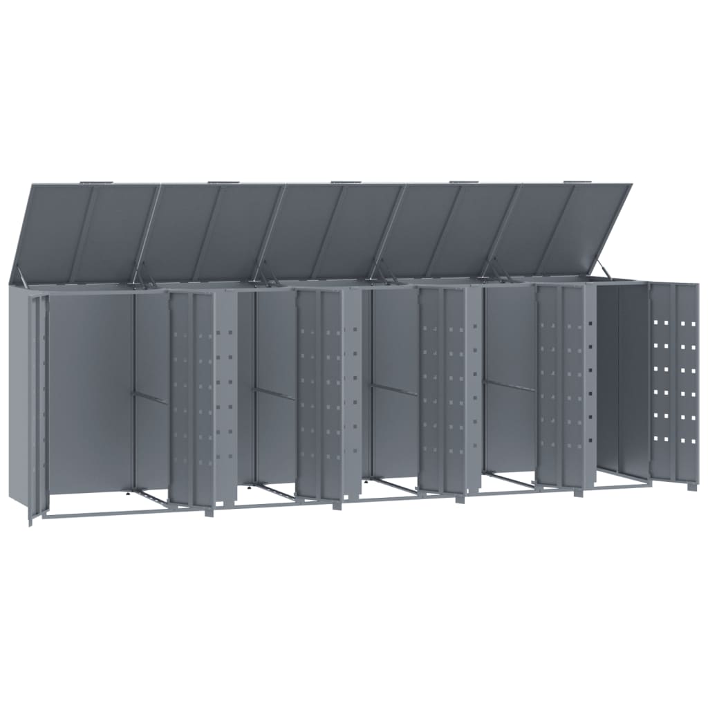 Wheelie Bin Storage for 5 Bins Grey 345x79x117 cm Steel