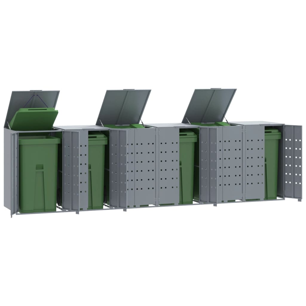 Wheelie Bin Storage for 6 Bins Grey 414x79x117 cm Steel