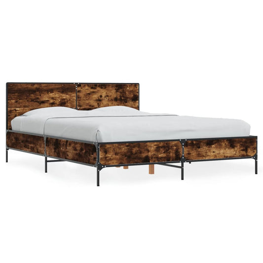 Bed Frame Smoked Oak 120x200 cm Engineered Wood and Metal