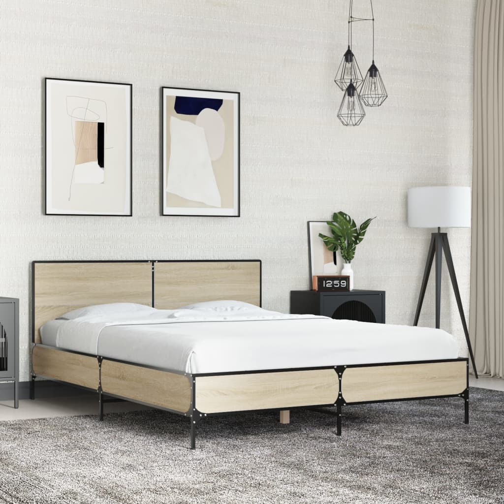 Bed Frame without Mattress Sonoma Oak 140x200 cm