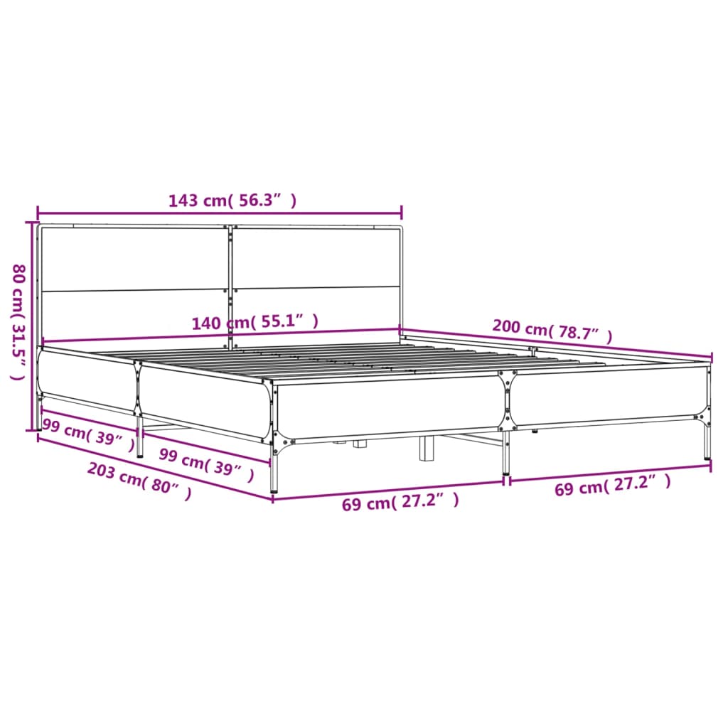 Bed Frame without Mattress Sonoma Oak 140x200 cm