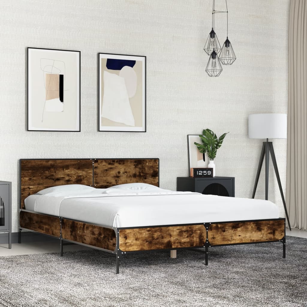 Bed Frame without Mattress Smoked Oak 140x200 cm