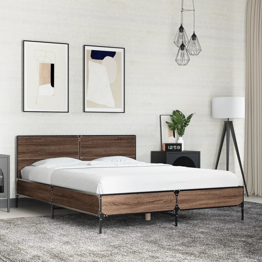 Bed Frame without Mattress Brown Oak 140x200 cm