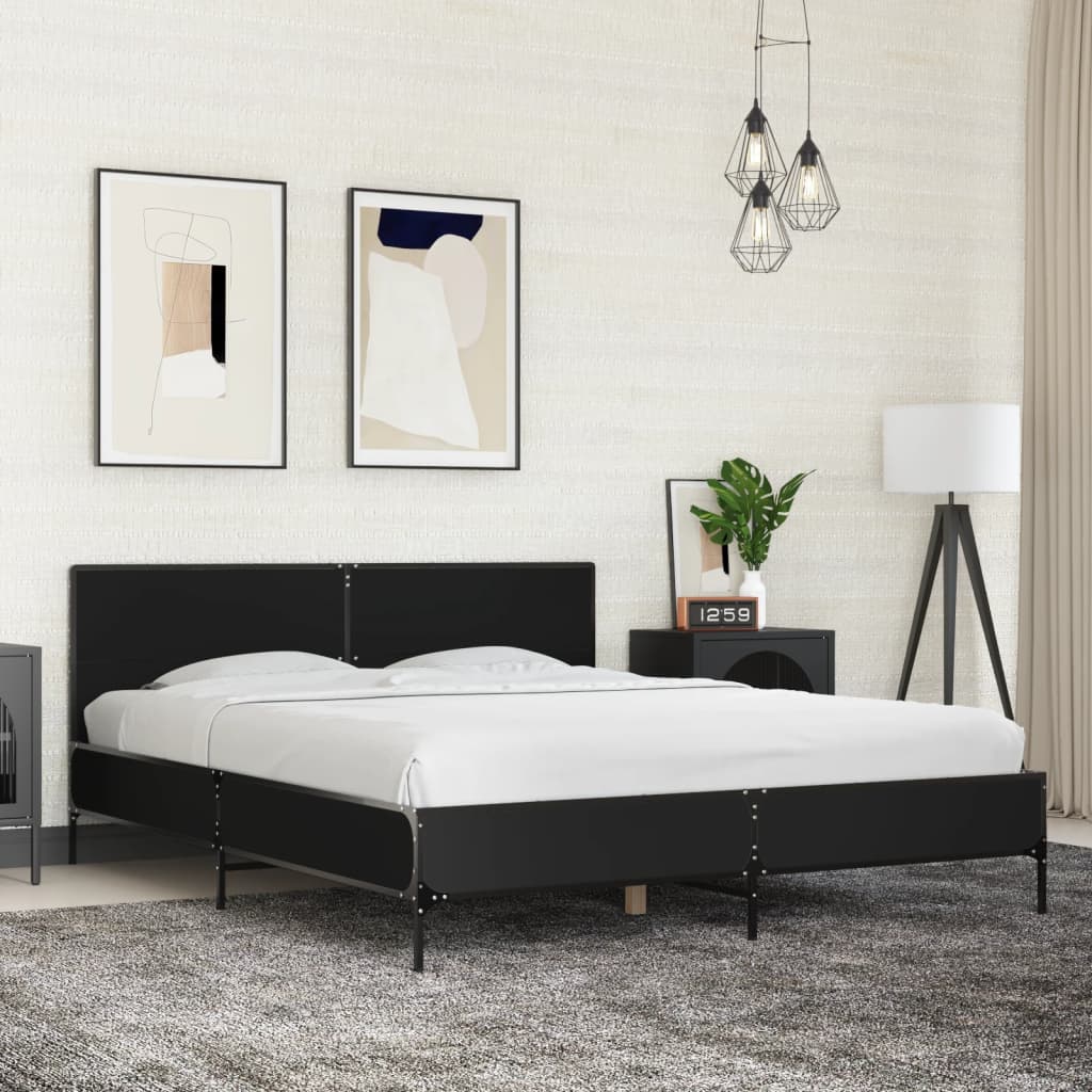 Bed Frame Black 150x200 cm King Size Engineered Wood and Metal