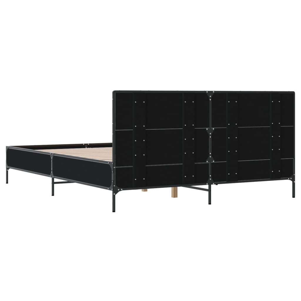 Bed Frame Black 150x200 cm King Size Engineered Wood and Metal