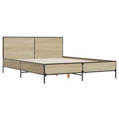 Bed Frame Sonoma Oak 150x200 cm King Size Engineered Wood and Metal