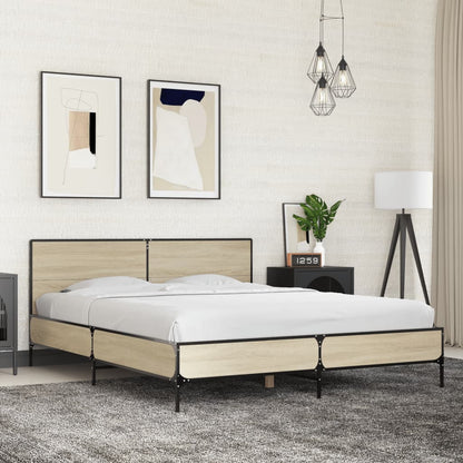 Bed Frame Sonoma Oak 150x200 cm King Size Engineered Wood and Metal