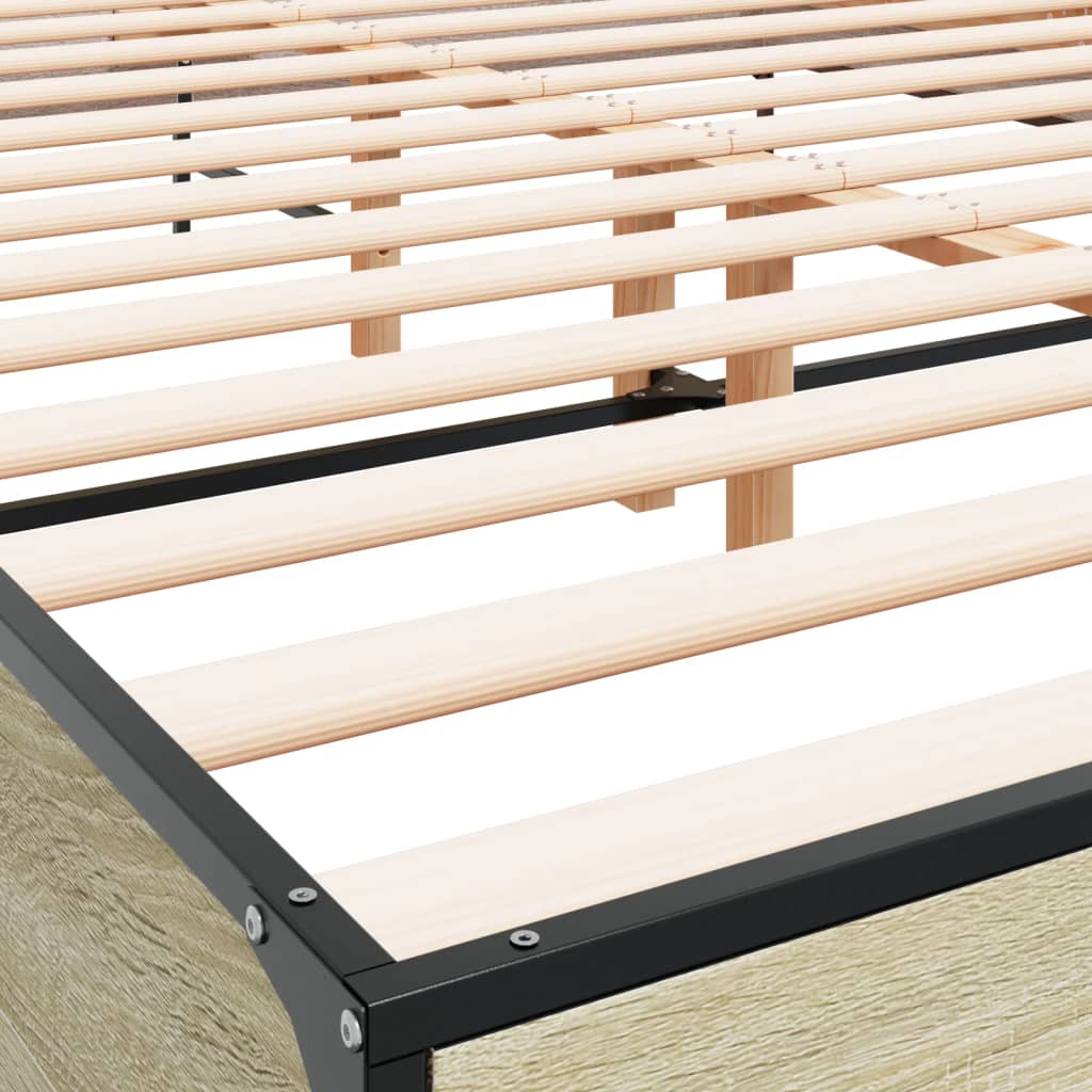 Bed Frame Sonoma Oak 150x200 cm King Size Engineered Wood and Metal