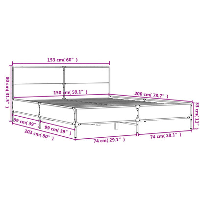 Bed Frame Sonoma Oak 150x200 cm King Size Engineered Wood and Metal