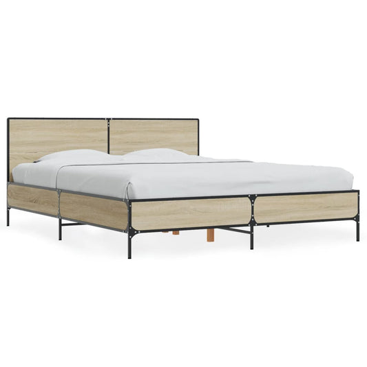 Bed Frame Sonoma Oak 150x200 cm King Size Engineered Wood and Metal