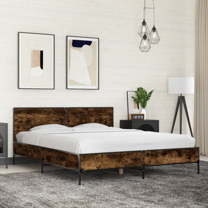 Bed Frame without Mattress Smoked Oak 150x200 cm King Size