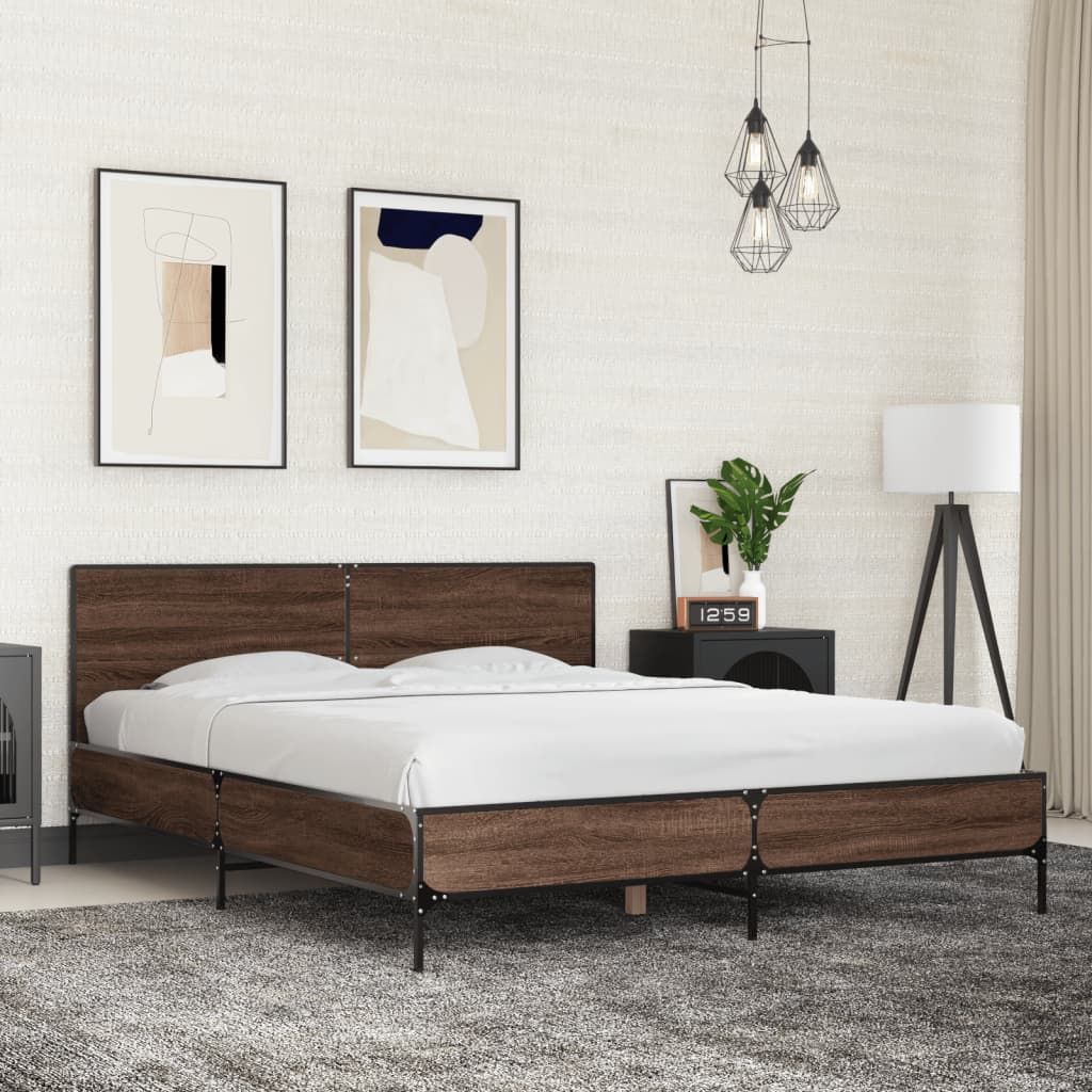 Bed Frame without Mattress Brown Oak 150x200 cm King Size