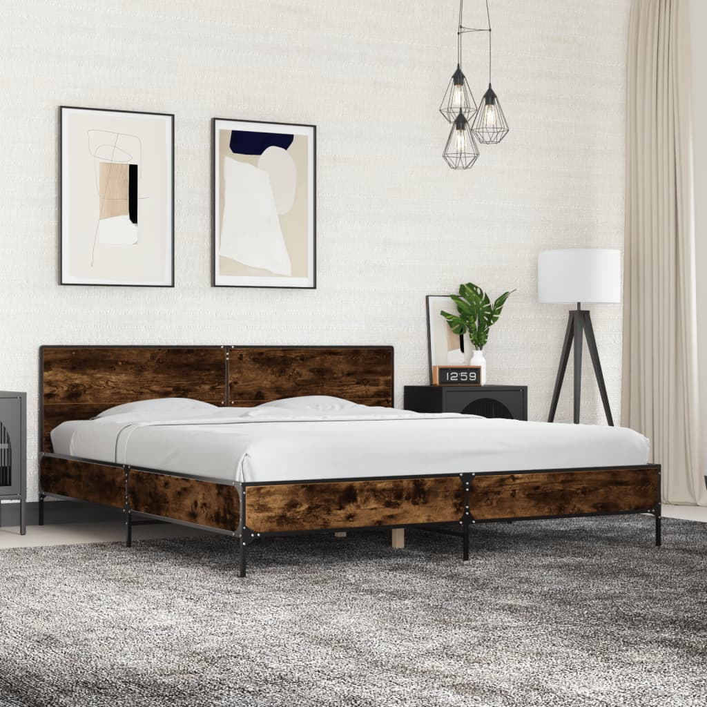 Bed Frame without Mattress Smoked Oak 180x200 cm Super King