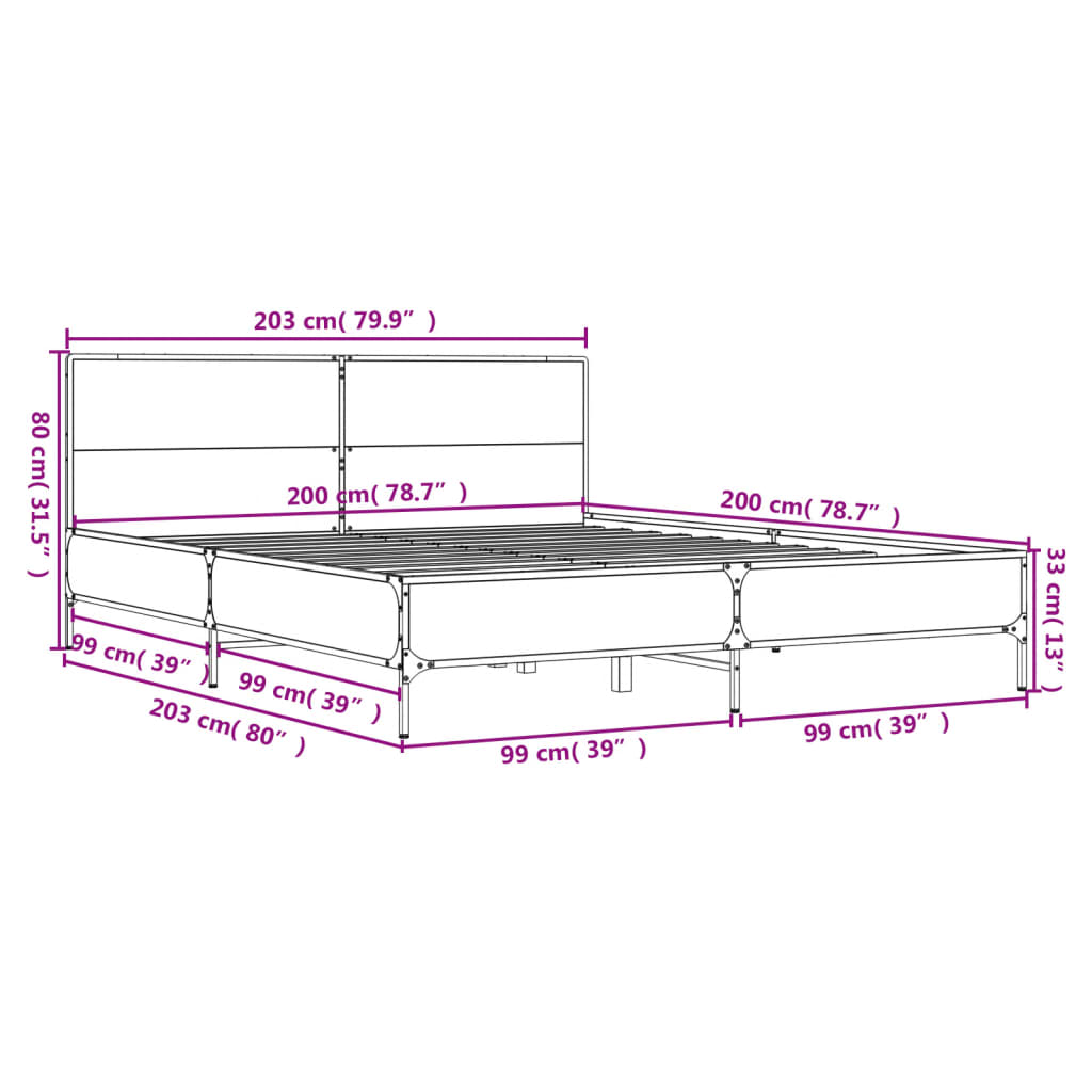 Bed Frame without Mattress Sonoma Oak 200x200 cm