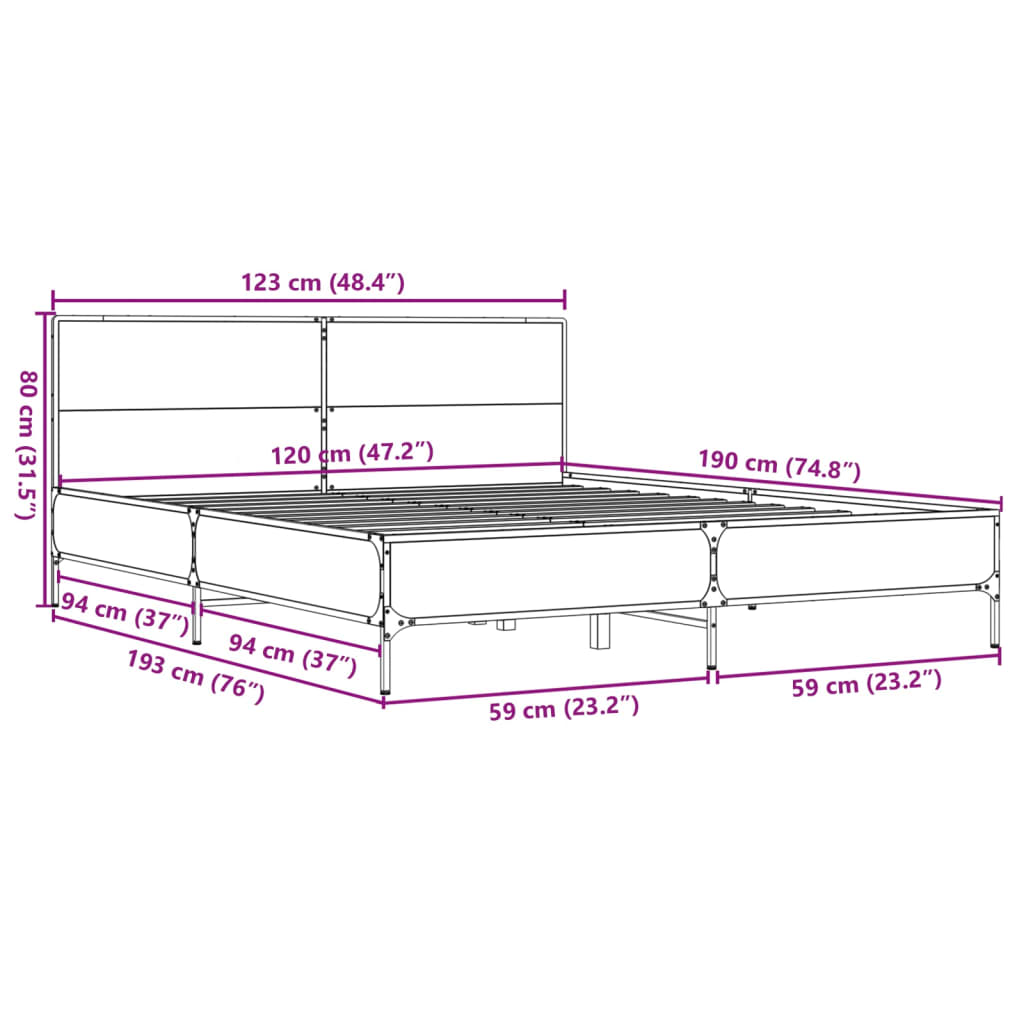 Bed Frame without Mattress Brown Oak 120x190 cm Small Double