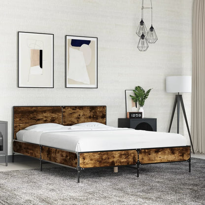 Bed Frame Smoked Oak 135x190 cm Double Engineered Wood and Metal