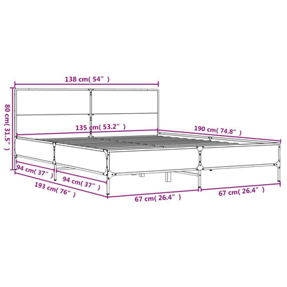 Bed Frame Smoked Oak 135x190 cm Double Engineered Wood and Metal