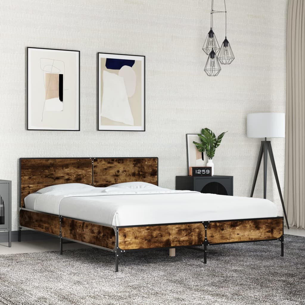 Bed Frame without Mattress Smoked Oak 140x190 cm