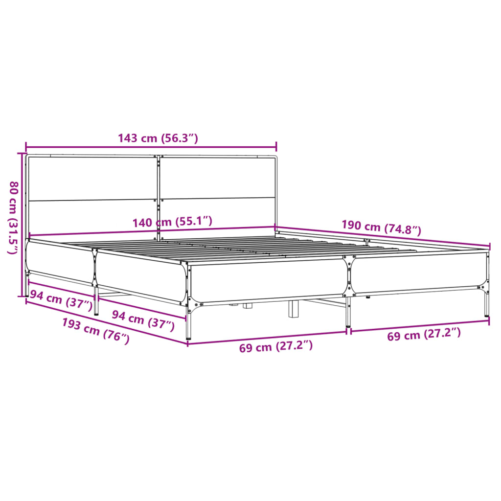 Bed Frame without Mattress Smoked Oak 140x190 cm