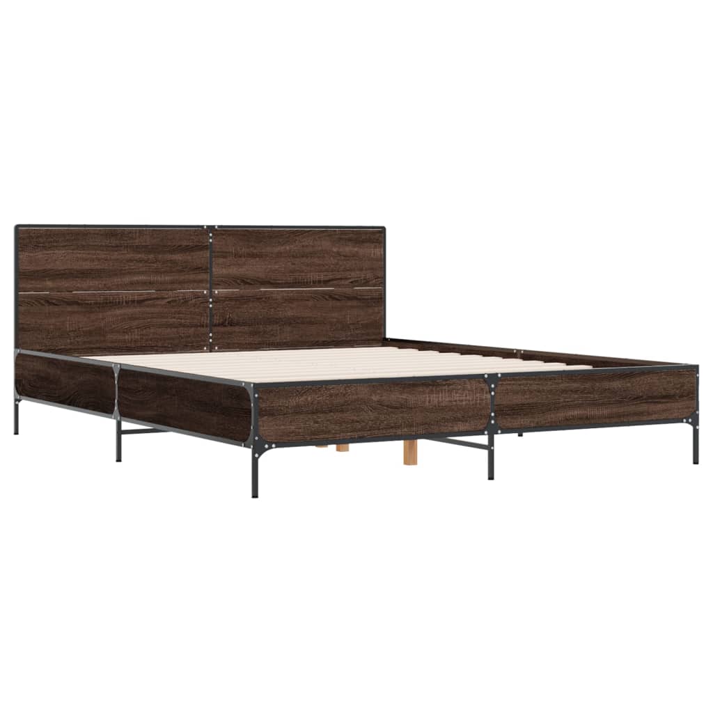 Bed Frame Brown Oak 140x190 cm Engineered Wood and Metal