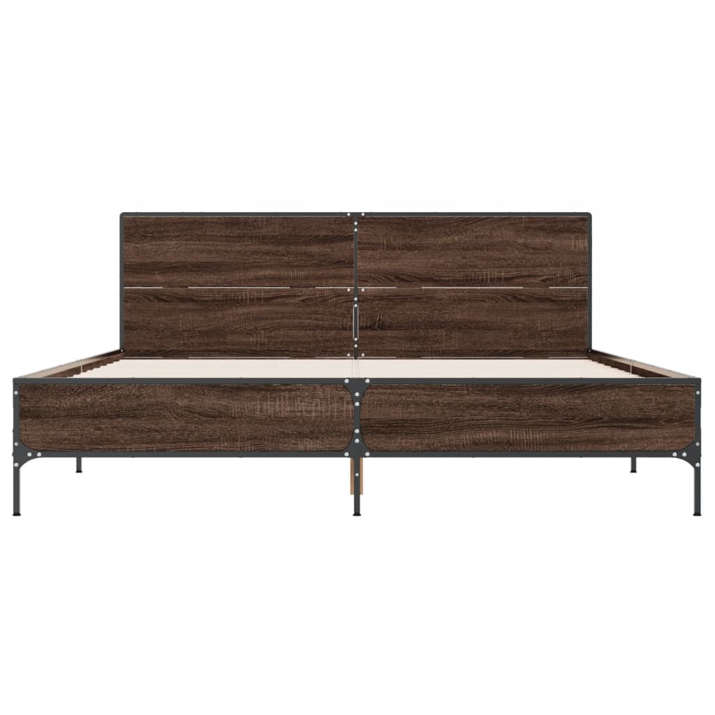 Bed Frame Brown Oak 140x190 cm Engineered Wood and Metal